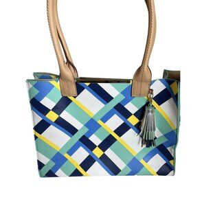 Kate Landry Multicolor Geometric Tote Bag With Tassel Accent & Dual Handles